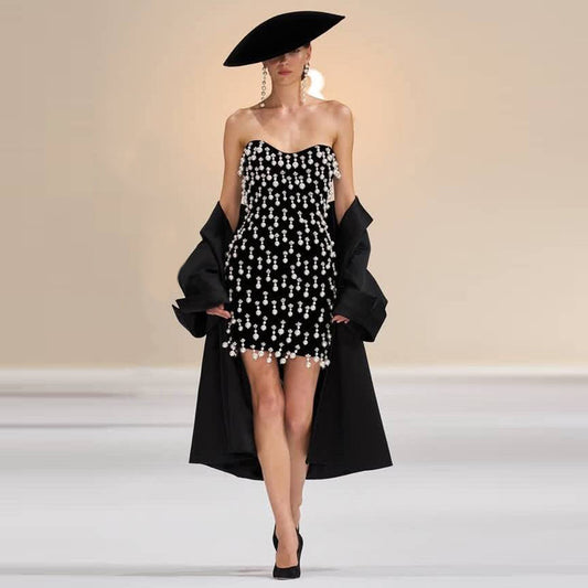 Beads Tassel Drilling Bandage One Piece Dress Cocktail Party Short Dress