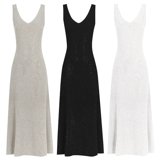 Rhinestone Sleeveless V-Neck dress