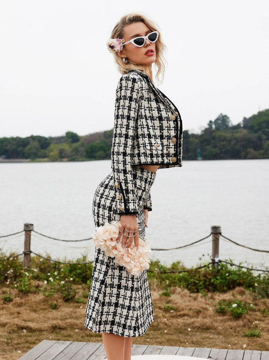 Houndstooth Skirt Three Piece Set - REBECATHELABEL