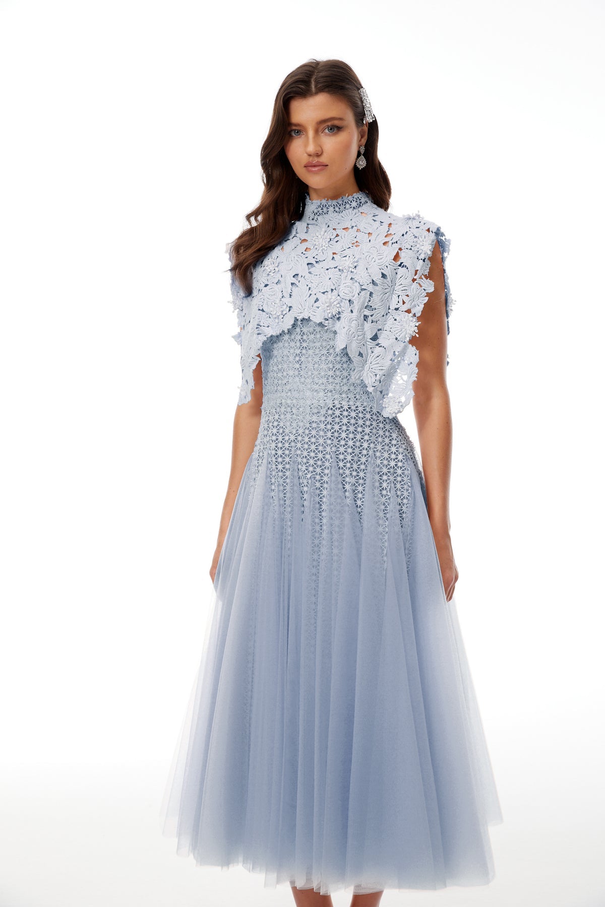 Blue Floral Crochet Midi Dress