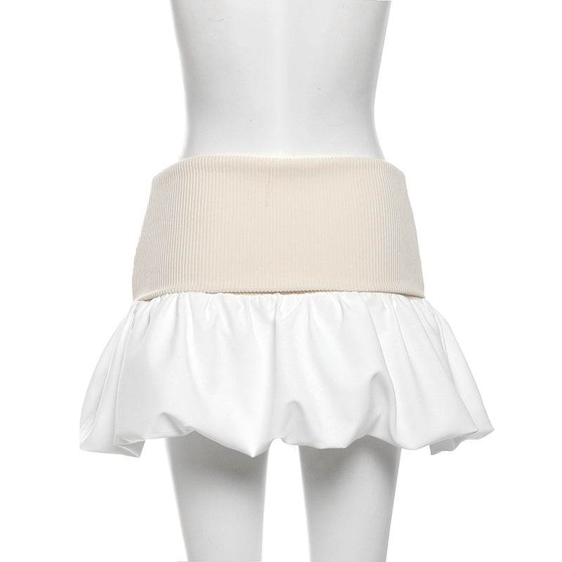 Off Shoulder Halter Sexy Long Sleeved Shirt Stitching Skirt set - REBECATHELABEL