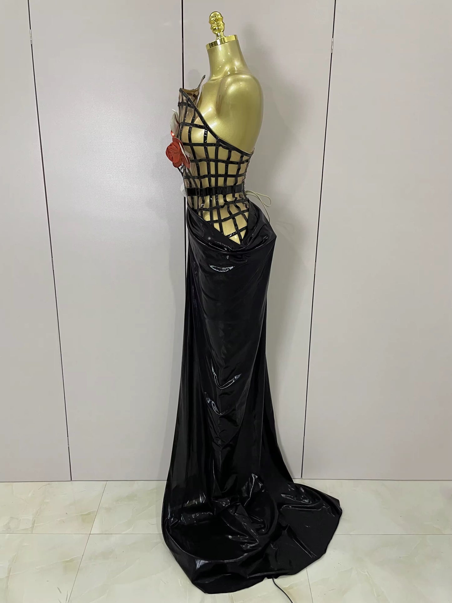 Mesh See Through Top Skirt Gloves Set