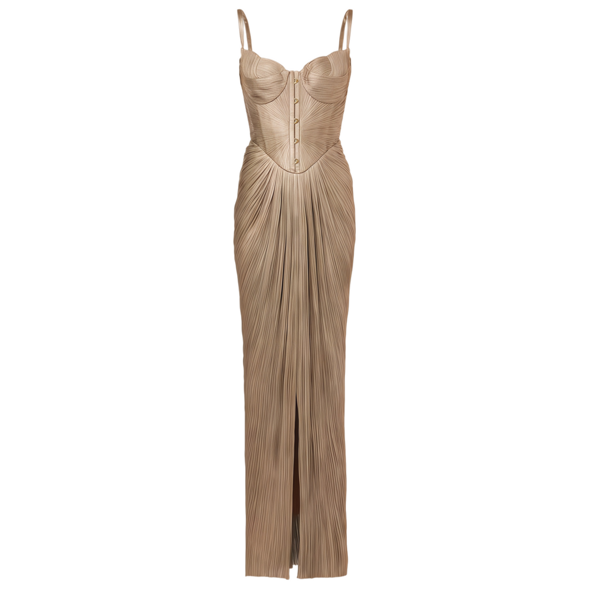 Gold Glossy Pleated Corset Maxi Dress