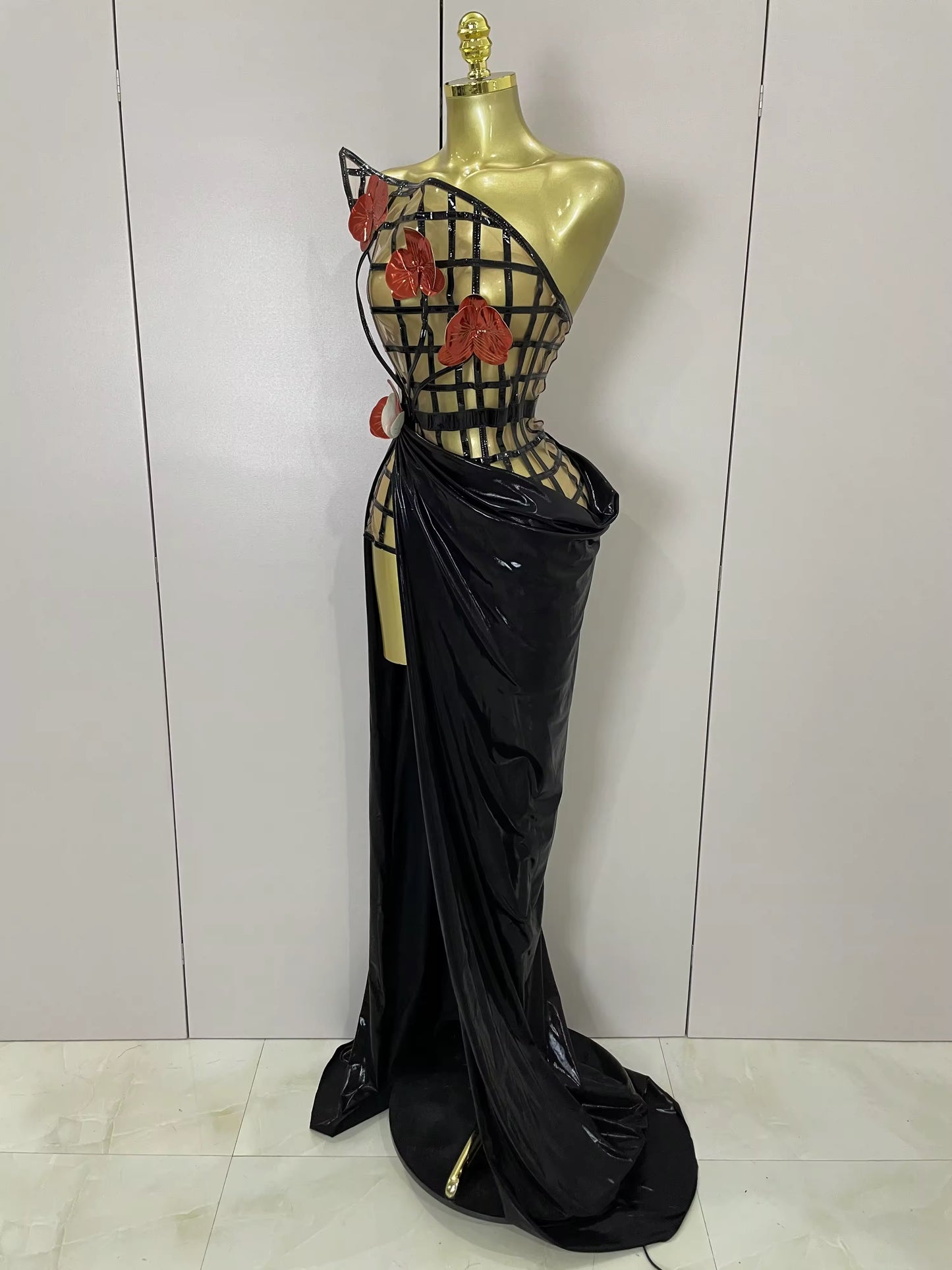 Mesh See Through Top Skirt Gloves Set