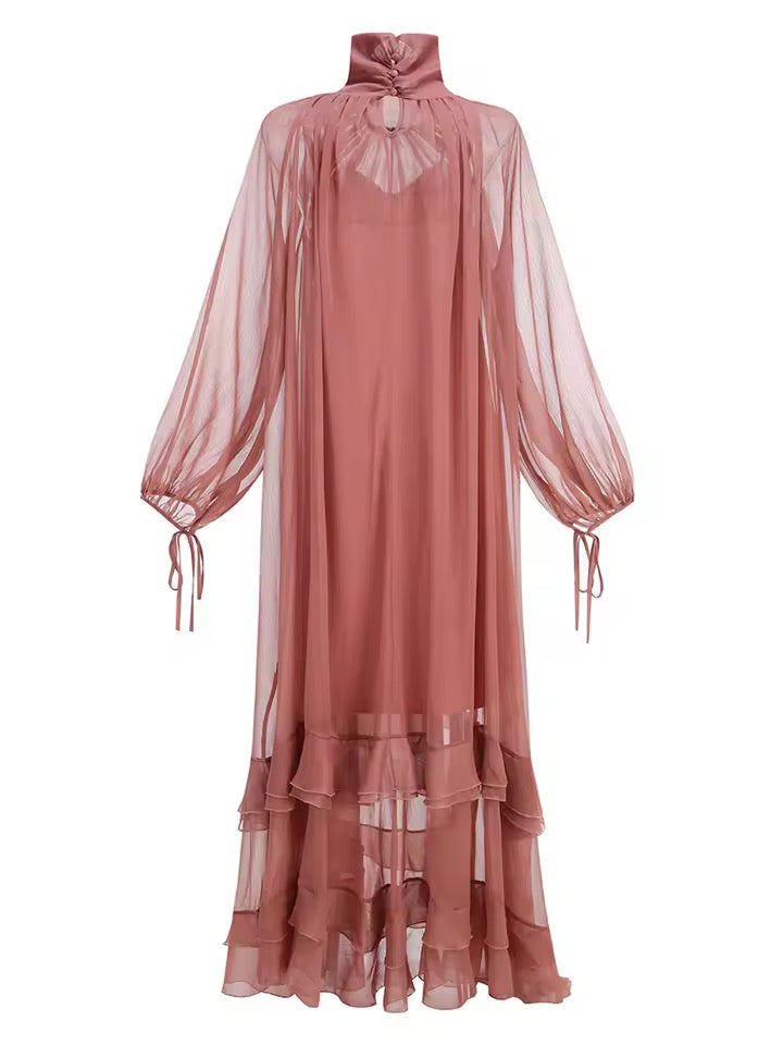 Mesh Perspective Folds Maxi Loose Dress