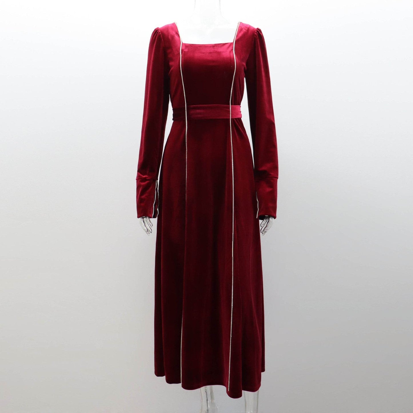 Korean Velvet Bell Sleeve Square Collar A line Dress - REBECATHELABEL