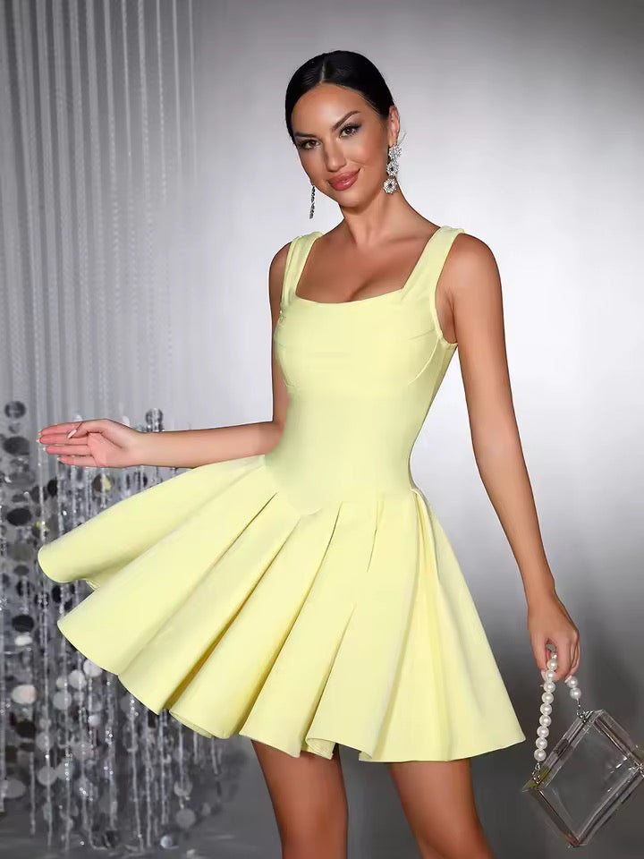 Pleated A-Line Short Dress