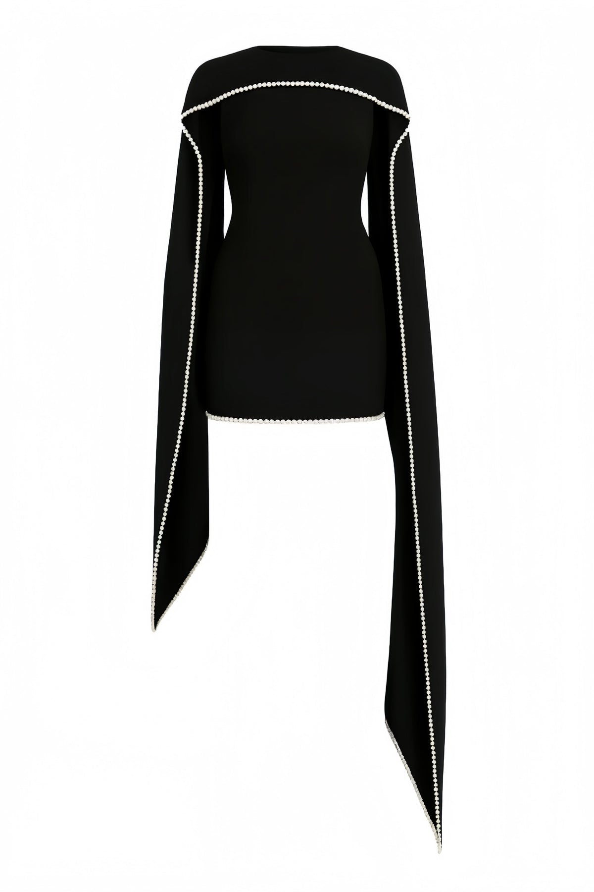 Black Sleeveless Pearl Trim Mini Dress