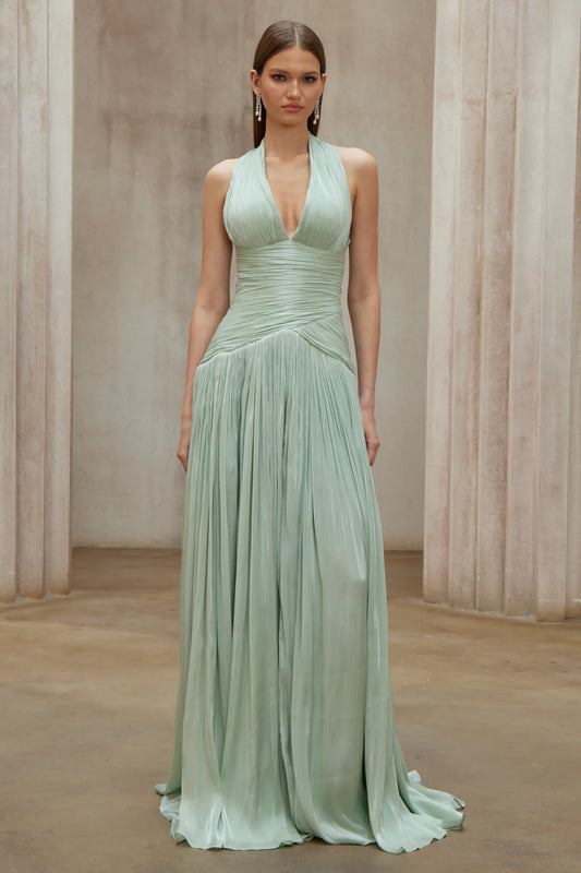Mint Green Gathered Maxi Dress