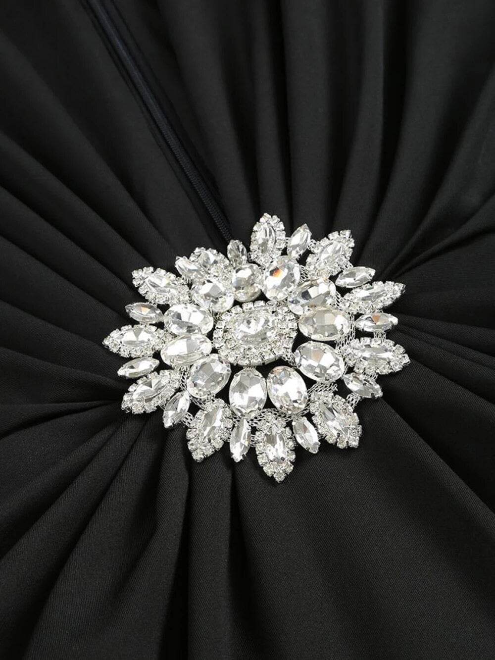 V-neck Long sleeved Diamond Black Tight Moxi Dress - REBECATHELABEL