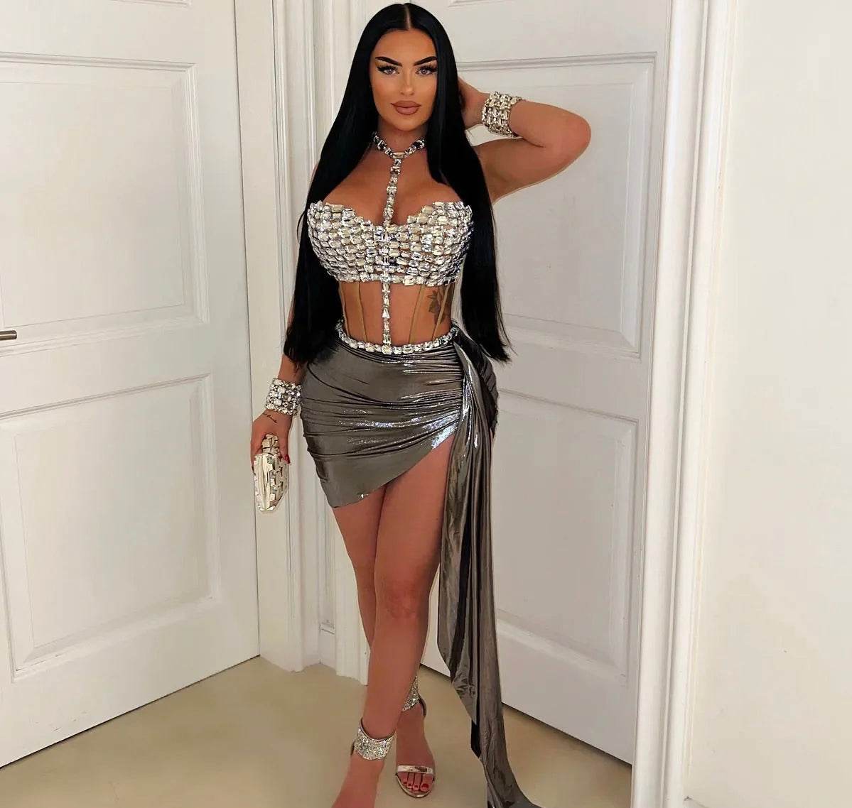 corset crystal skirt set - REBECATHELABEL