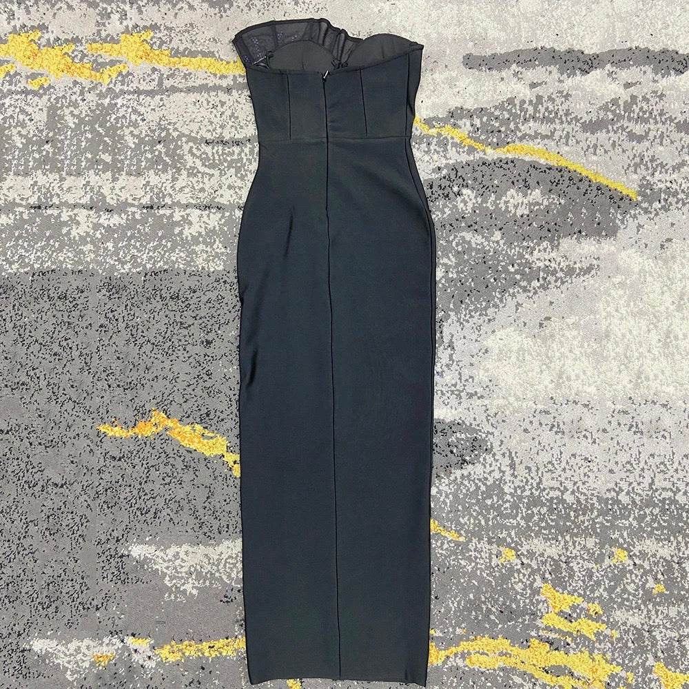 Black Formal Evening Dress Sparkling Diamond Sexy Strapless dress - REBECATHELABEL