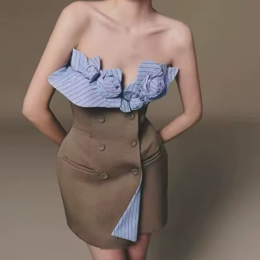 Elegant 3D Flower Decoration Suspender Dress