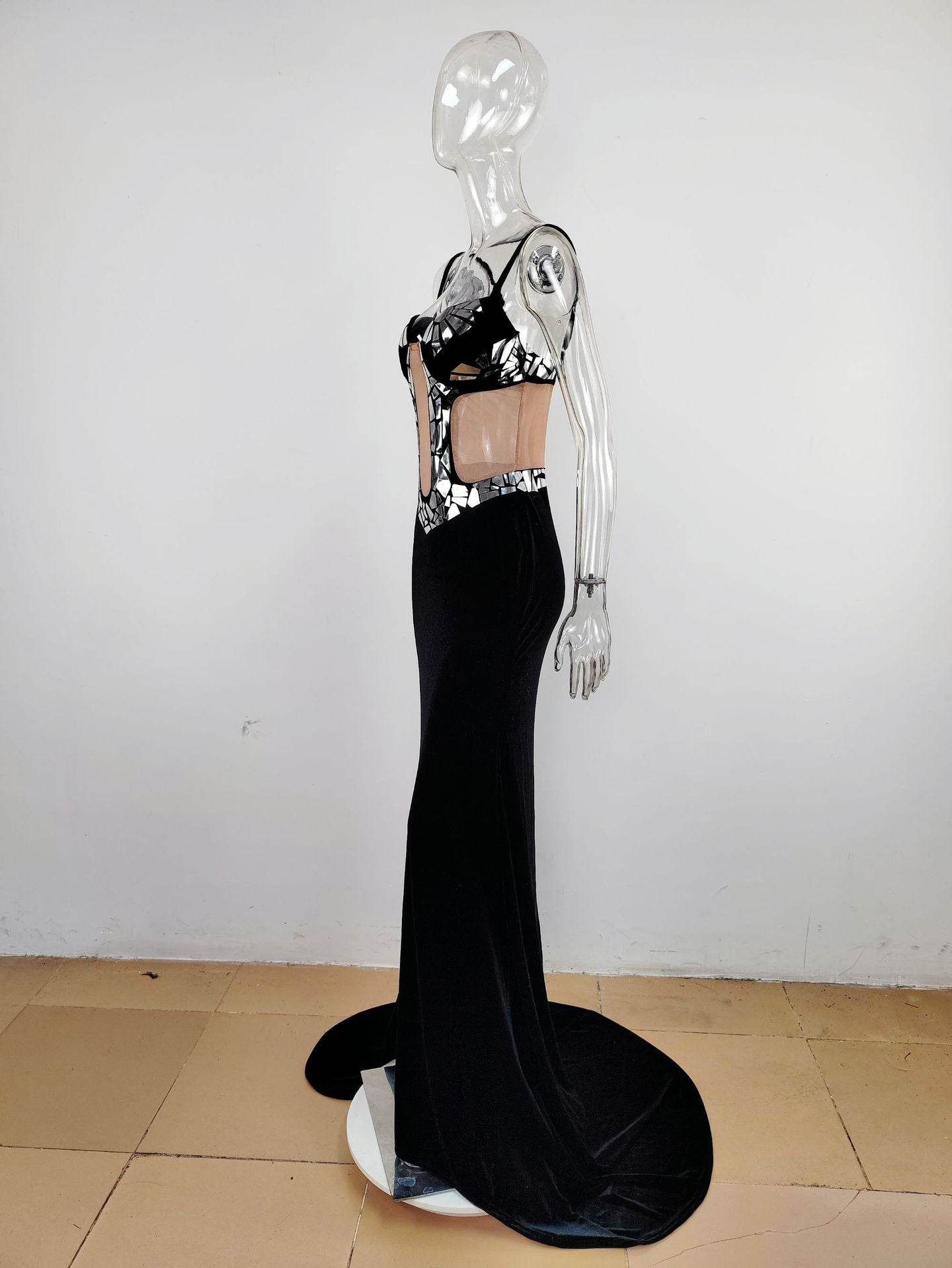 Backless Spaghetti Straps Sequin Mop Sequined Dress - REBECATHELABEL