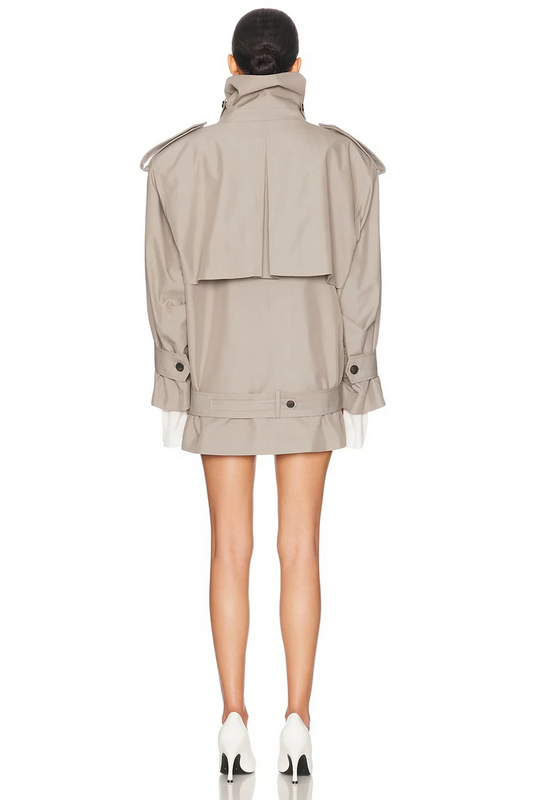 Grey Double-Breasted Belted Trench Coat