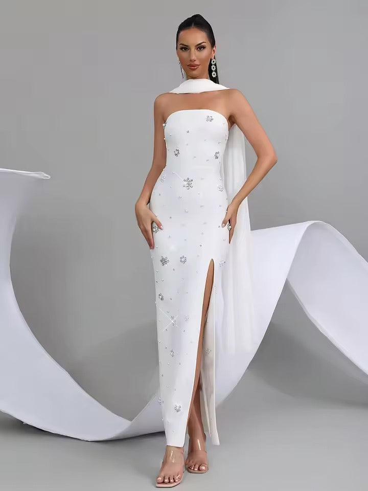 Ribbon Strapless Bandage Long Dress