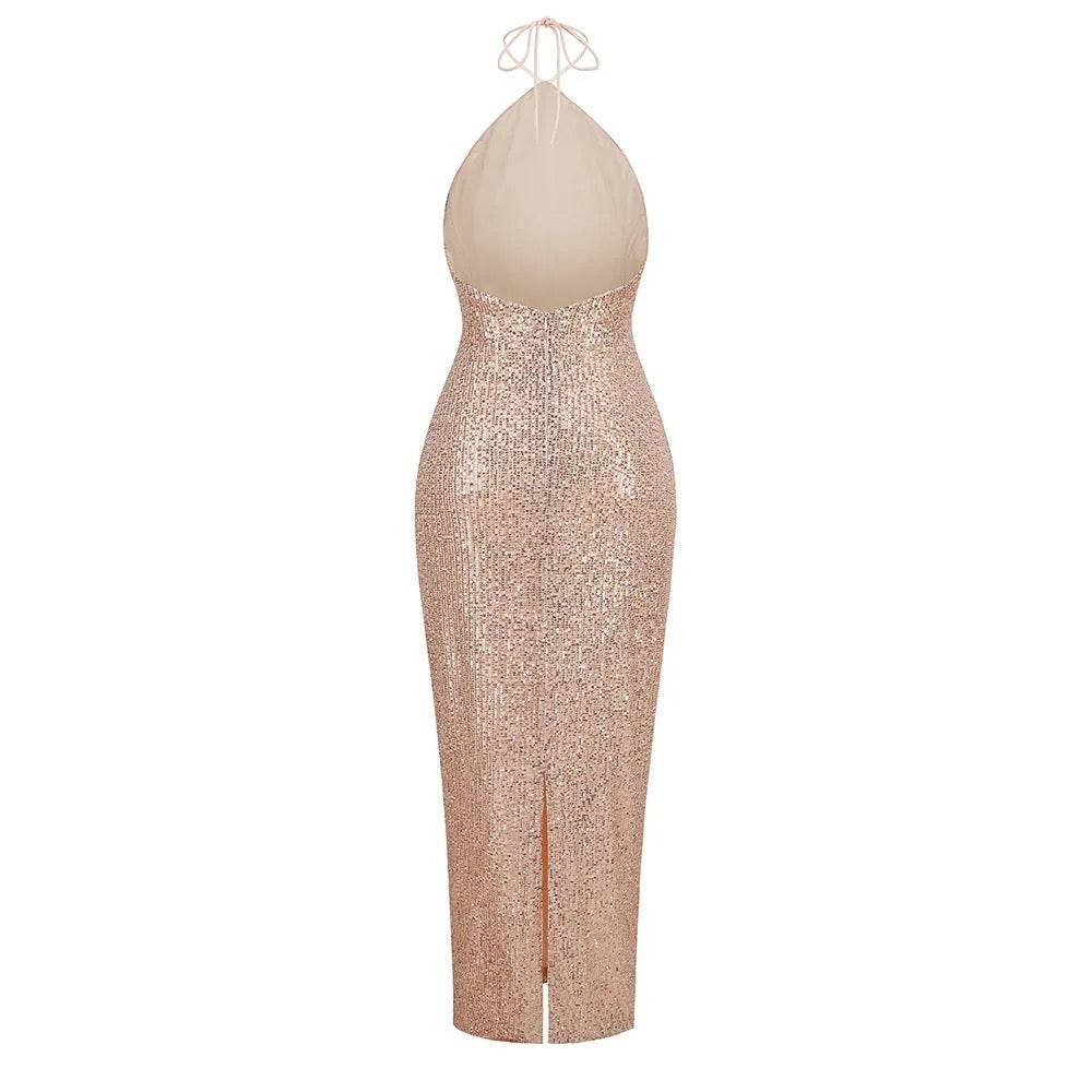 Backless Sleeveless Gold Tight Long Dress - REBECATHELABEL