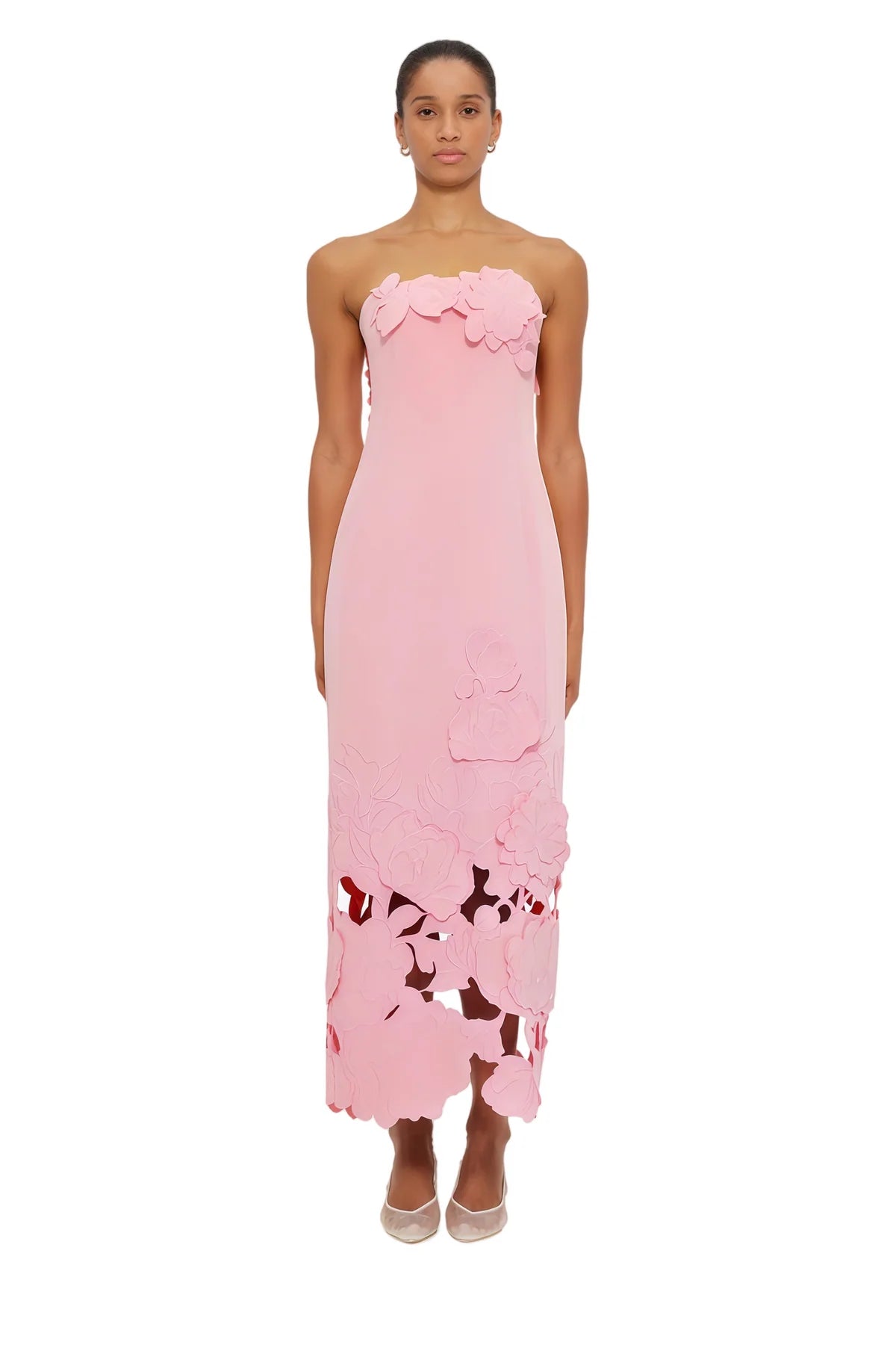 Strapless Floral Embroidered Maxi Dress