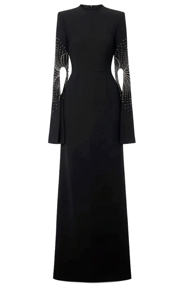 Crystal Embellished Cape Sleeve Maxi Dress