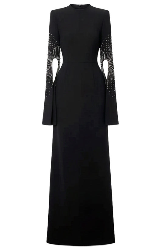 Crystal Embellished Cape Sleeve Maxi Dress