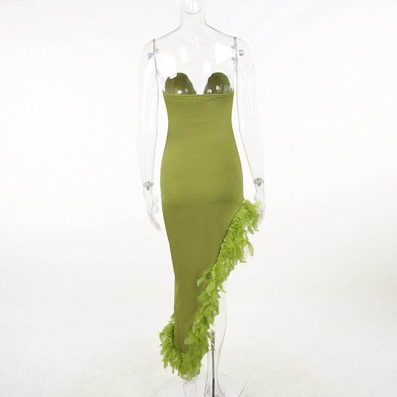 Deep V Plunge Chest Furry Tube Top Dress - REBECATHELABEL