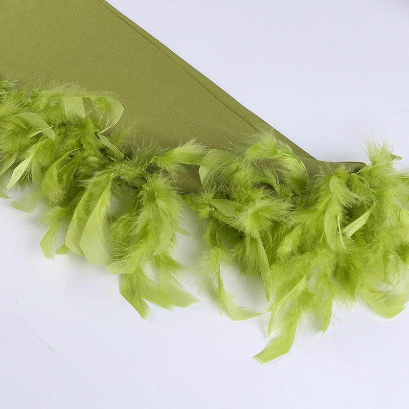 Deep V Plunge Chest Furry Tube Top Dress - REBECATHELABEL