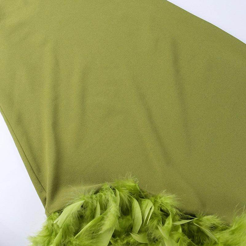 Deep V Plunge Chest Furry Tube Top Dress - REBECATHELABEL