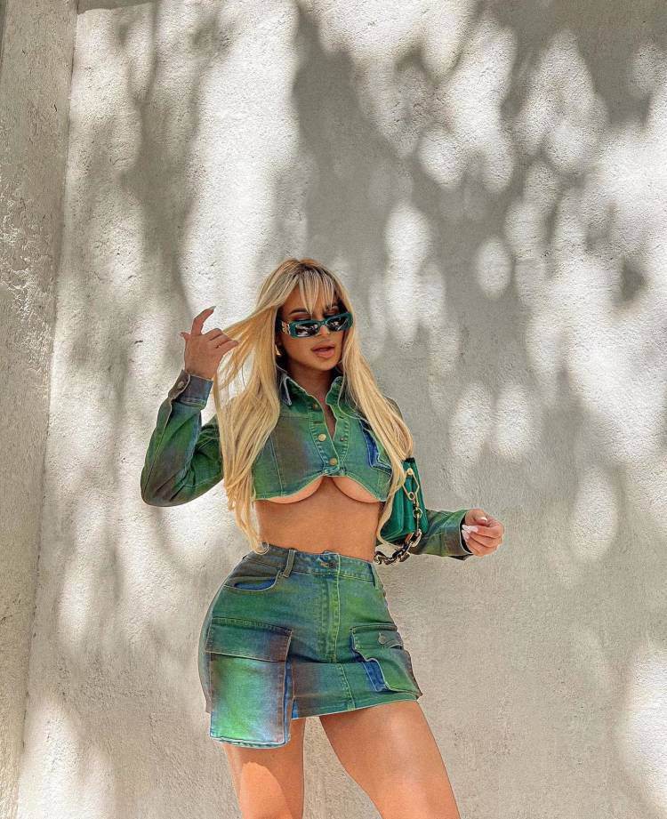 Denim Spray Paint Stretch Suit - REBECATHELABEL