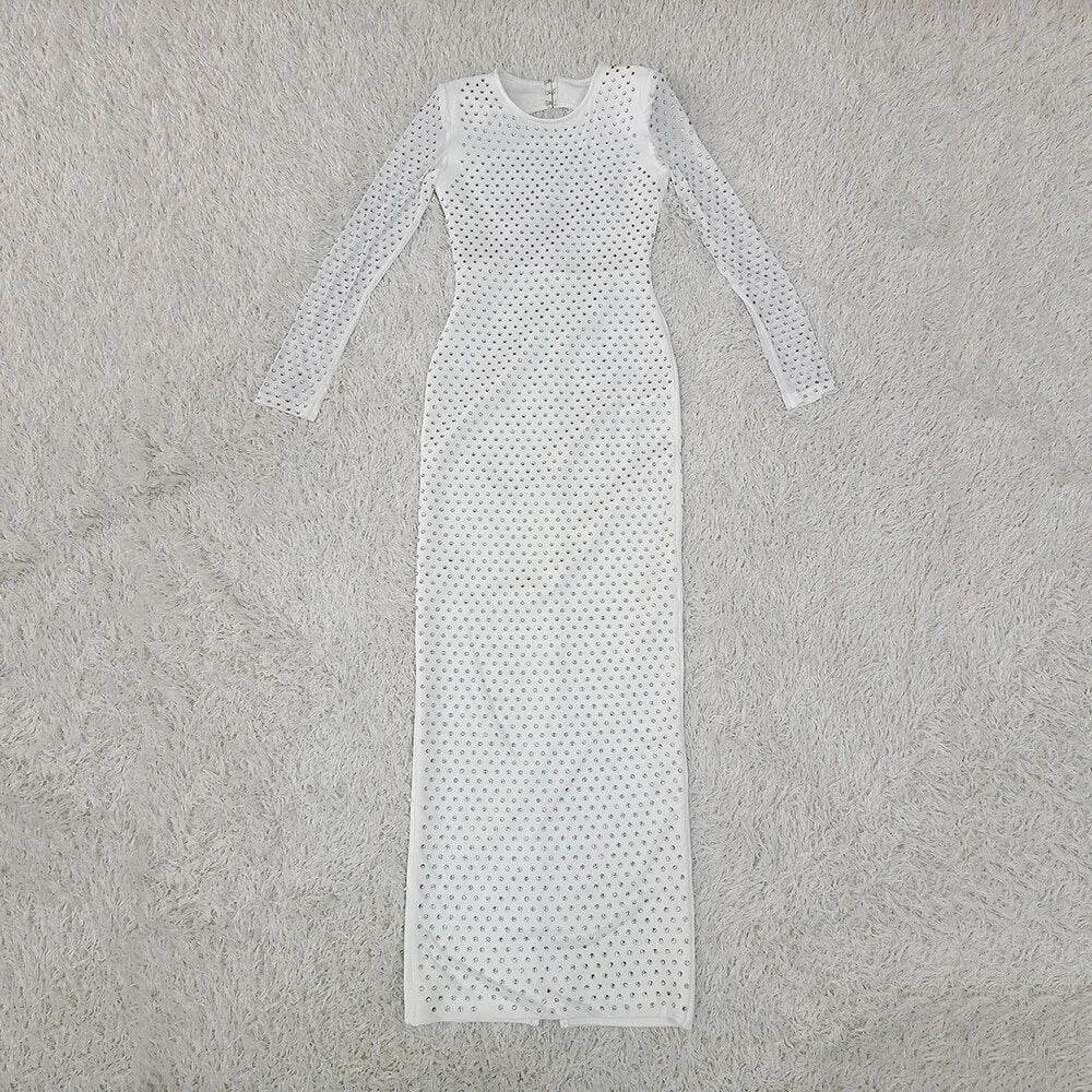 Diamond Backless Long Sleeve Tight Long Dress - REBECATHELABEL