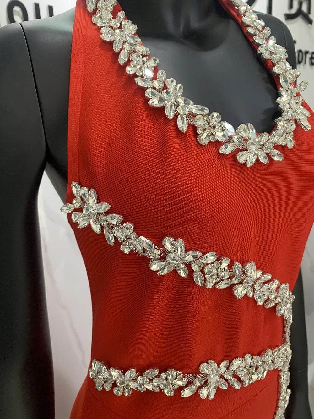 Diamond Design Long Bandage Dress - REBECATHELABEL