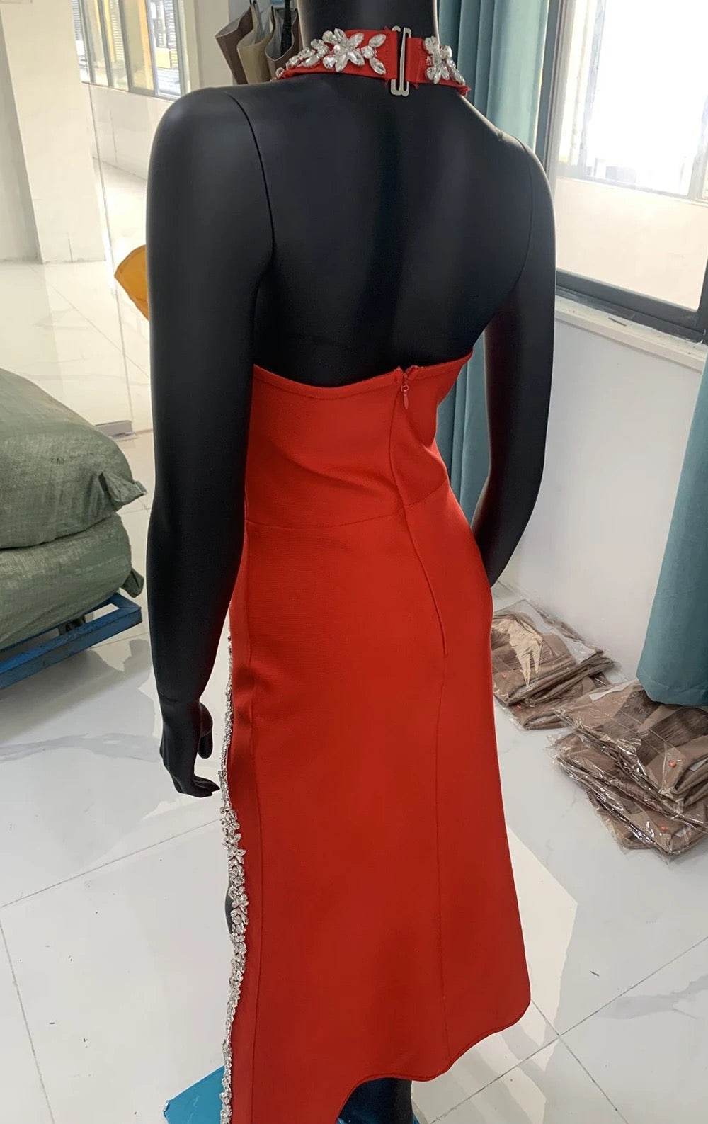 Diamond Design Long Bandage Dress - REBECATHELABEL