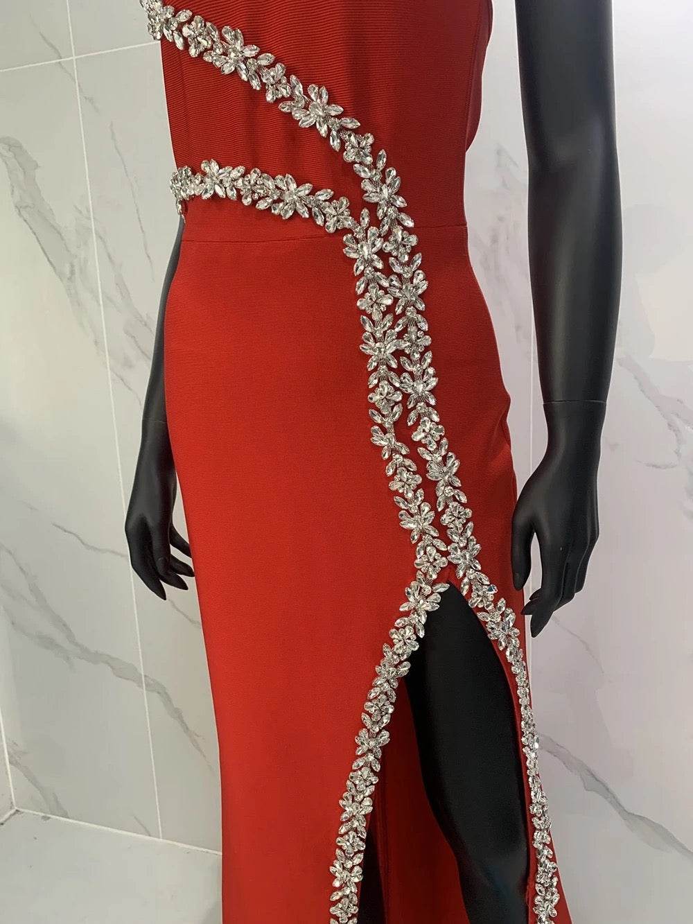 Diamond Design Long Bandage Dress - REBECATHELABEL