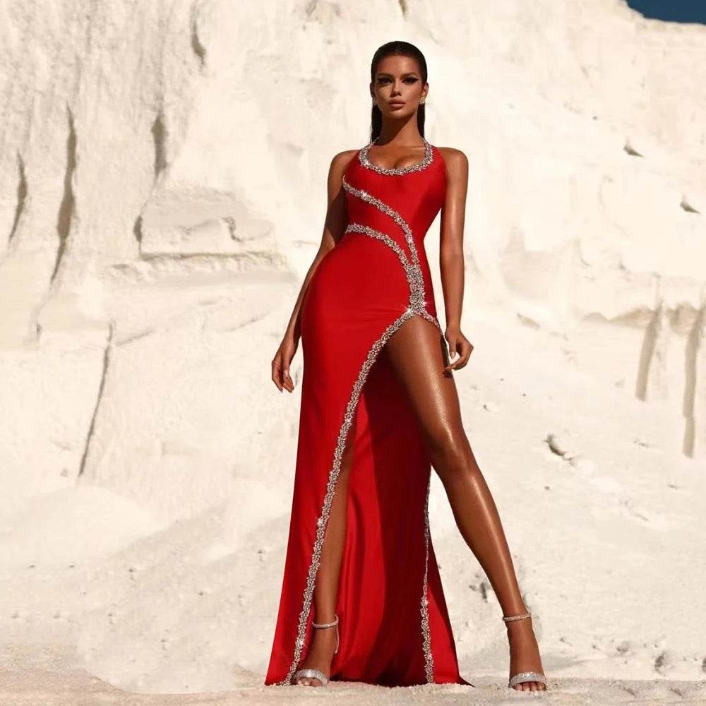 Diamond Design Long Bandage Dress - REBECATHELABEL