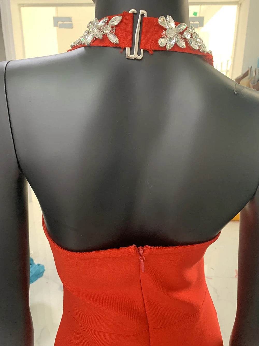 Diamond Design Long Bandage Dress - REBECATHELABEL