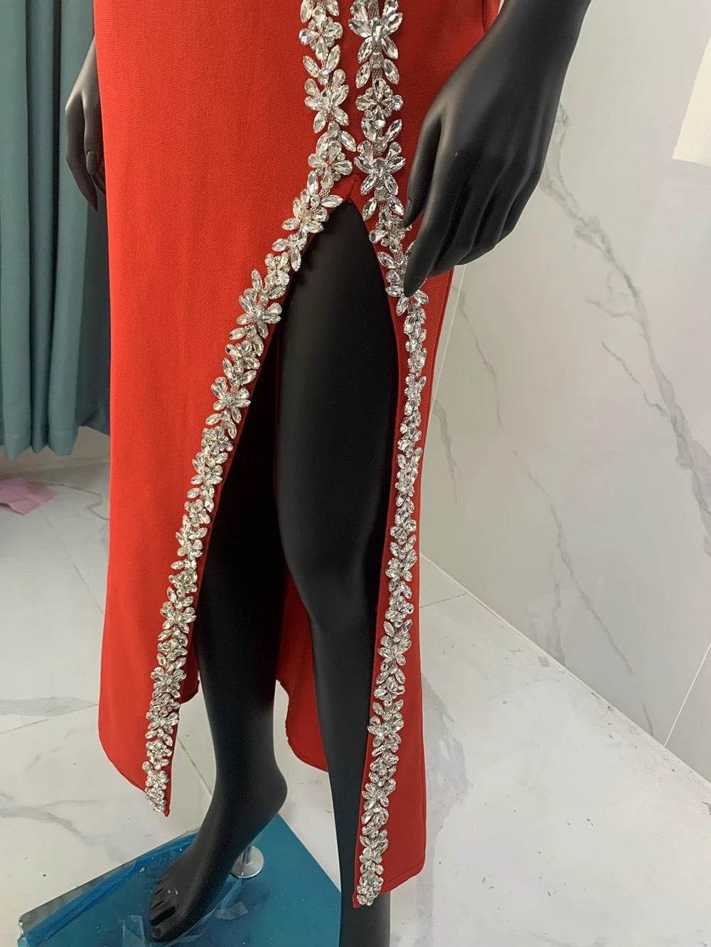 Diamond Design Long Bandage Dress - REBECATHELABEL