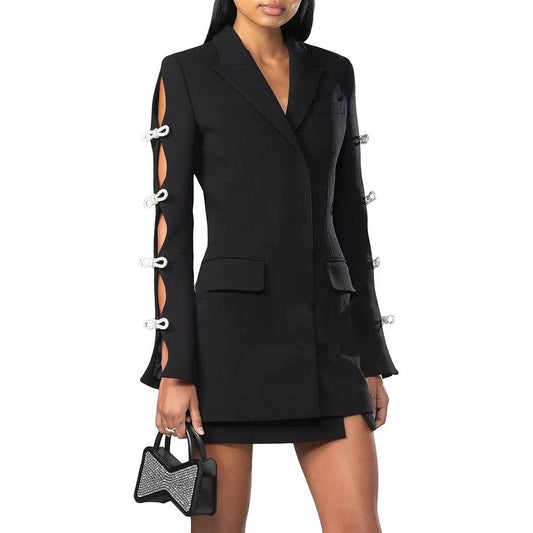 Diamond Hollow Bow blazer Bandage Mini Dress - REBECATHELABEL