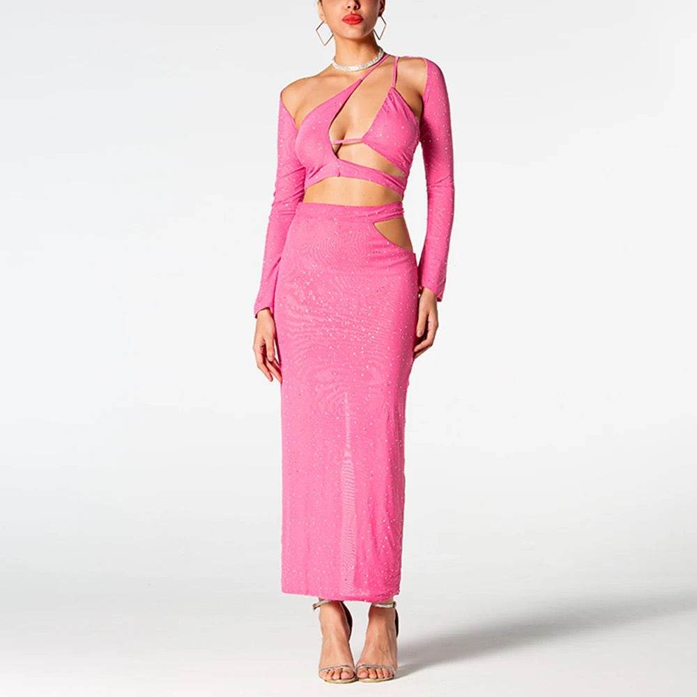 Diamond Hollow Sexy Short Top+Long Skirt - REBECATHELABEL