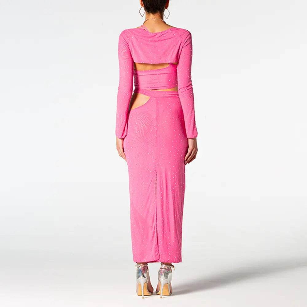 Diamond Hollow Sexy Short Top+Long Skirt - REBECATHELABEL