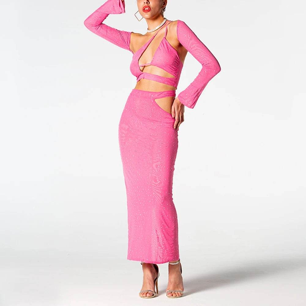 Diamond Hollow Sexy Short Top+Long Skirt - REBECATHELABEL