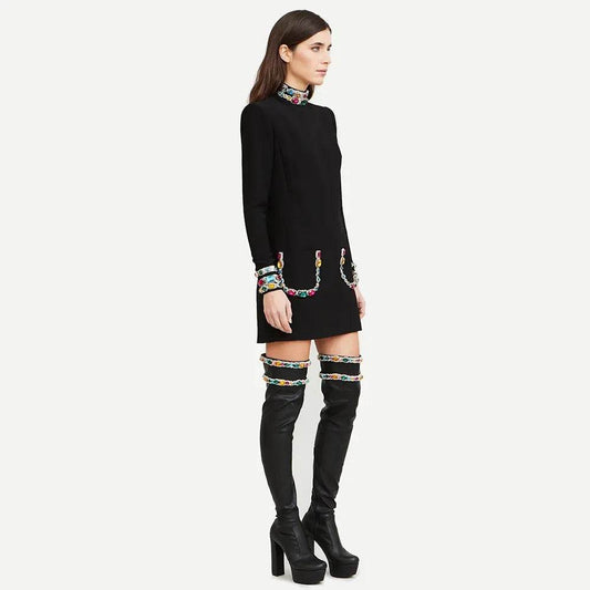 Diamond Round Neck Long Sleeve mini dress - REBECATHELABEL