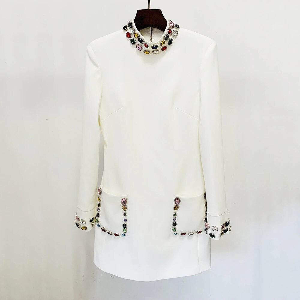 Diamond Round Neck Long Sleeve mini dress - REBECATHELABEL