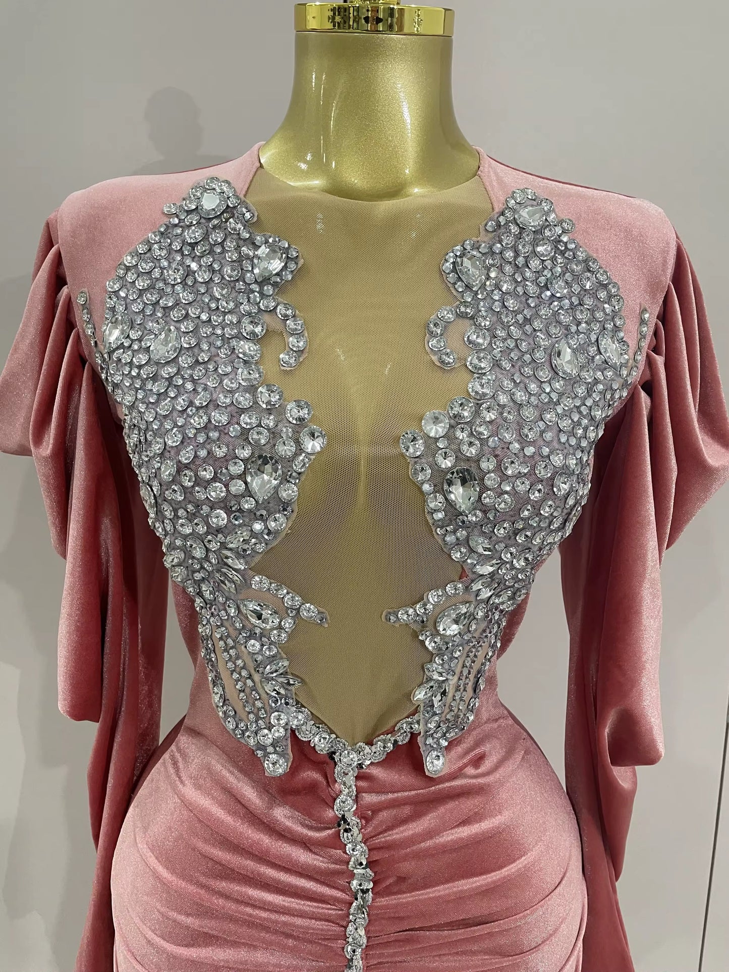 Sparkly Crystals Sexy Mesh Black Velvet Short Dress