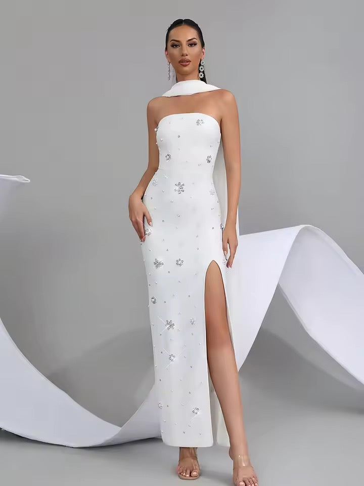 Ribbon Strapless Bandage Long Dress