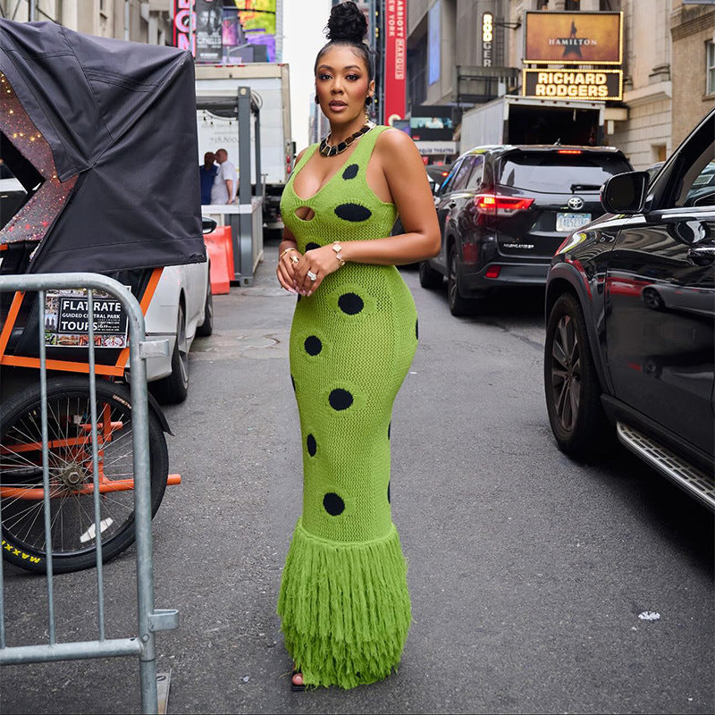 See Through Knitted Maxi Dress Hollow Out Deep