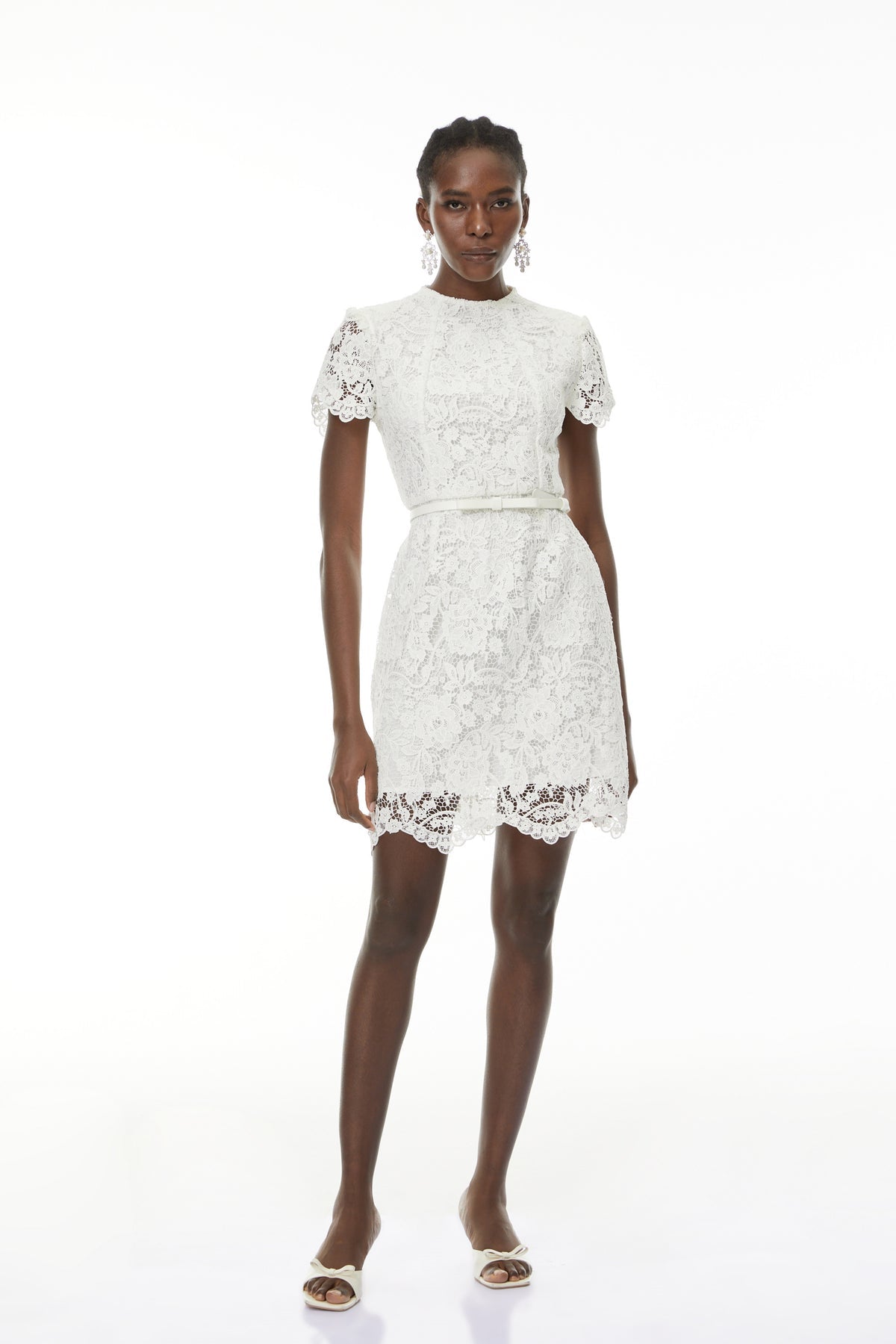 White Floral Lace Mini Dress