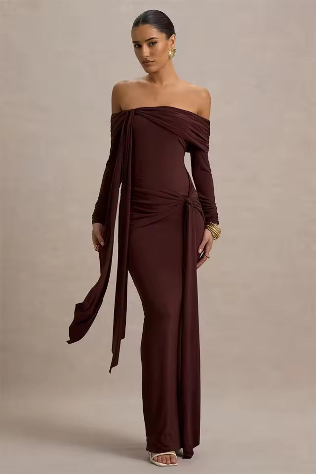 Off-shoulder Long Sleeve Sexy Maxi Dress