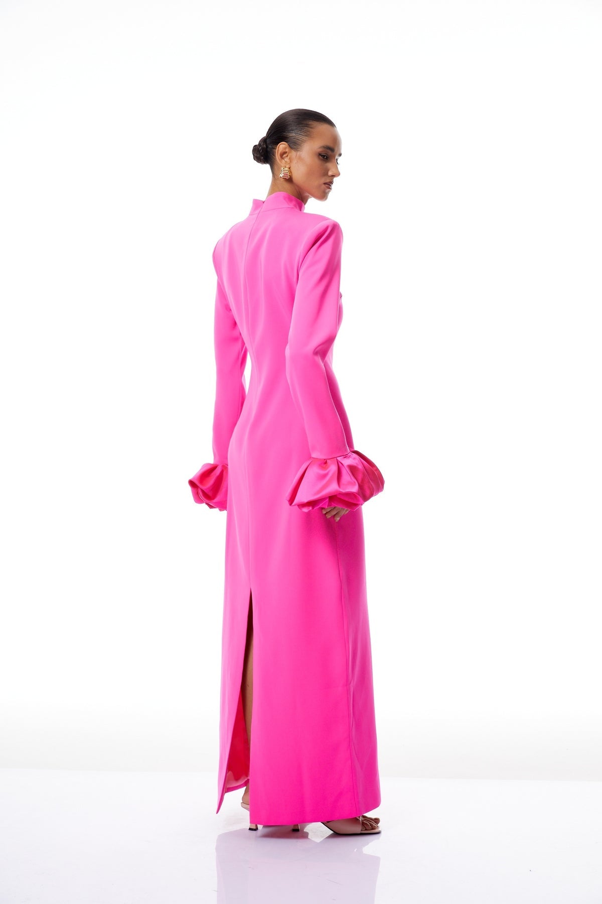 Hot Pink Petal Cuff Maxi Dress