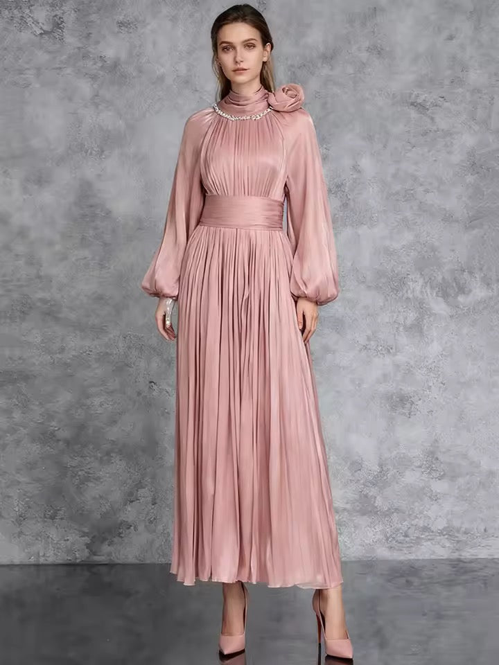 Solid Diamond 3D Flower Slim Maxi Dress