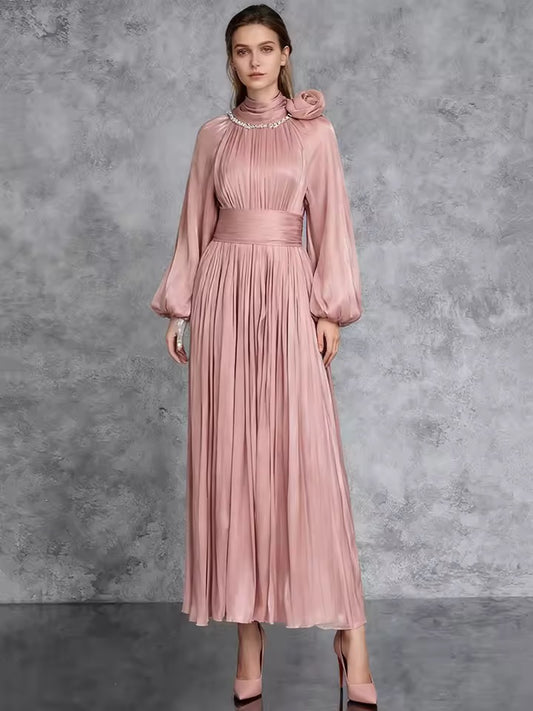 Solid Diamond 3D Flower Slim Maxi Dress