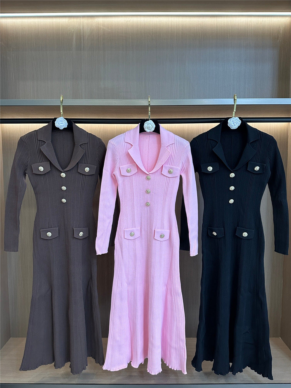 long knitted stretch single breasted corset elegant dress